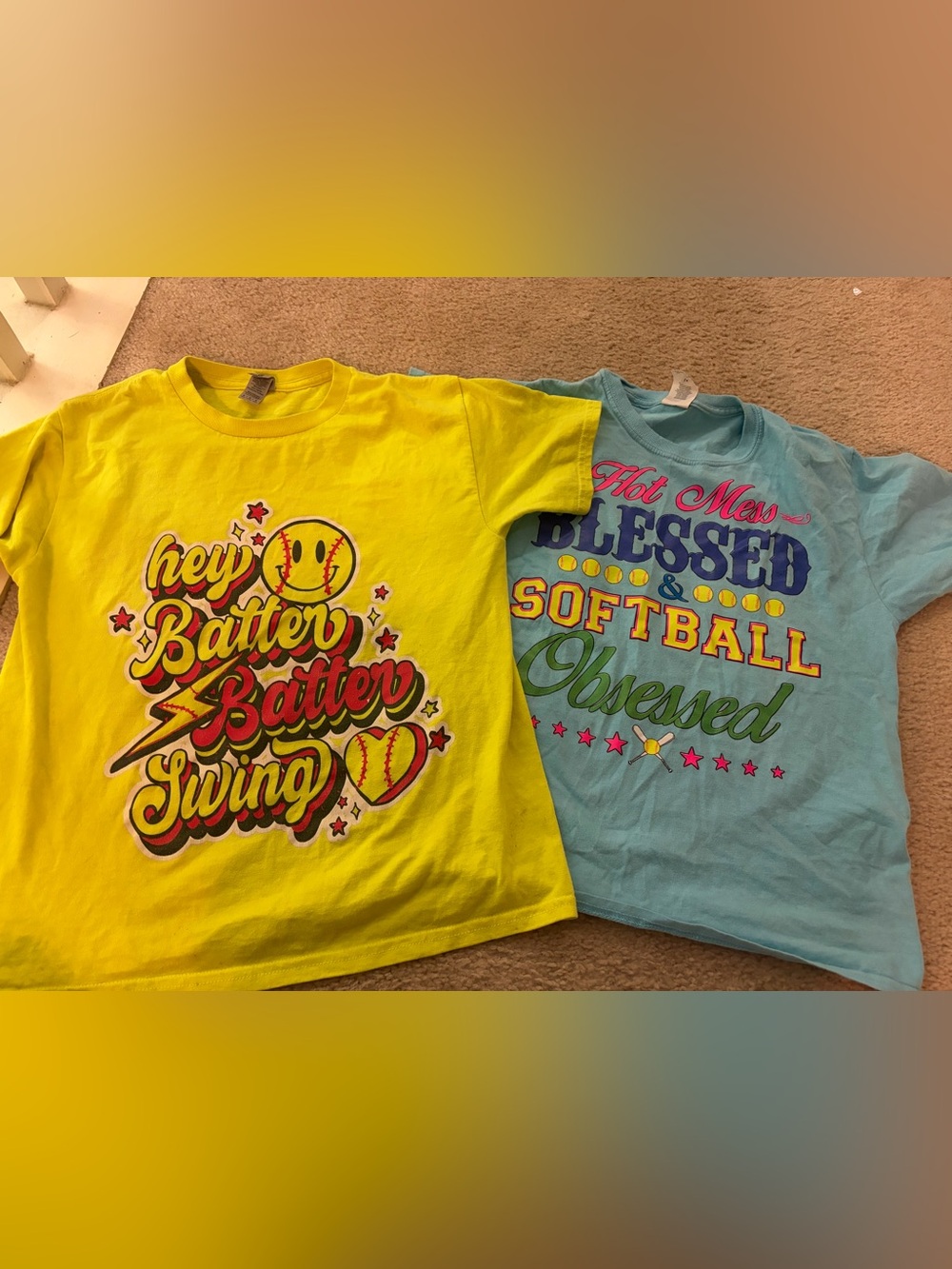 Kids Yellow blue Softball Graphic Tee shirts
